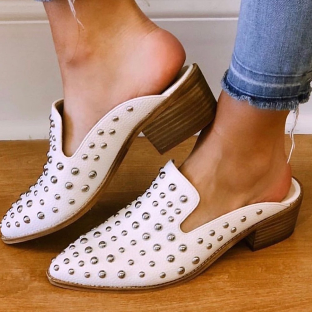 Chinese Laundry white studded mules this season